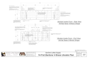 Baratone 14 V-Brace Ukulele, Inside Form, Front & Side Views