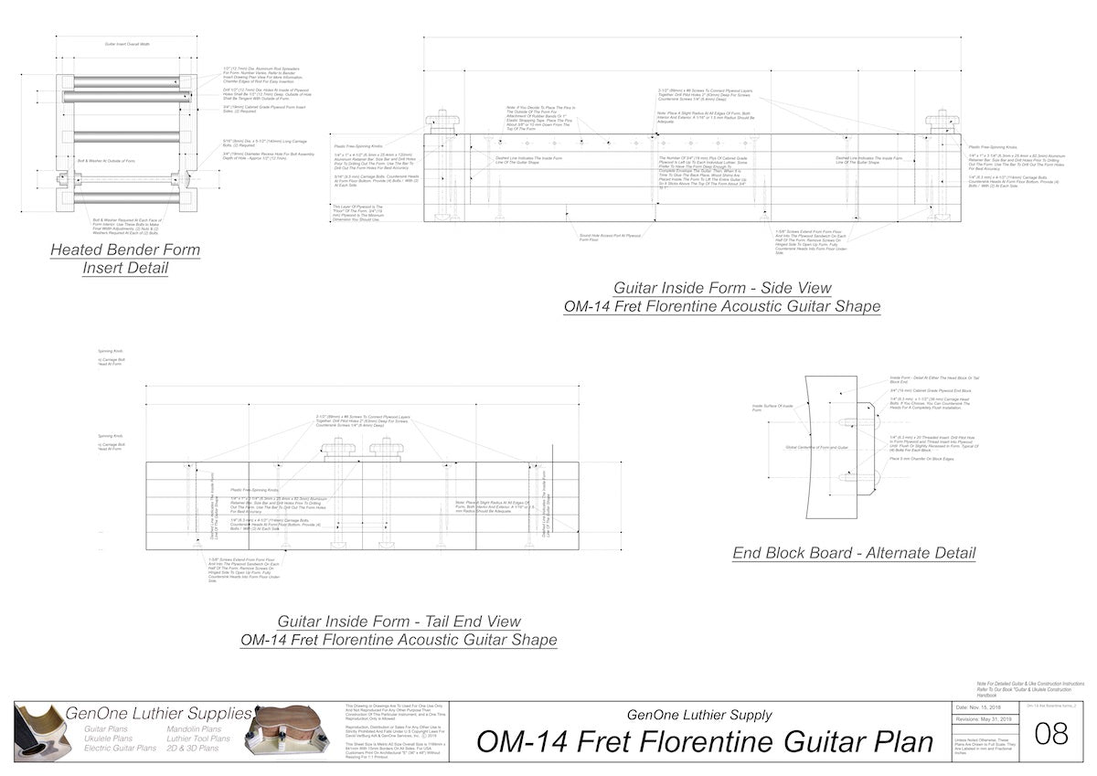 OM-14 Florentine Fret Guitar Form Package Front and Side Views