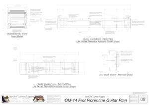 OM-14 Florentine Fret Guitar Form Package Front and Side Views