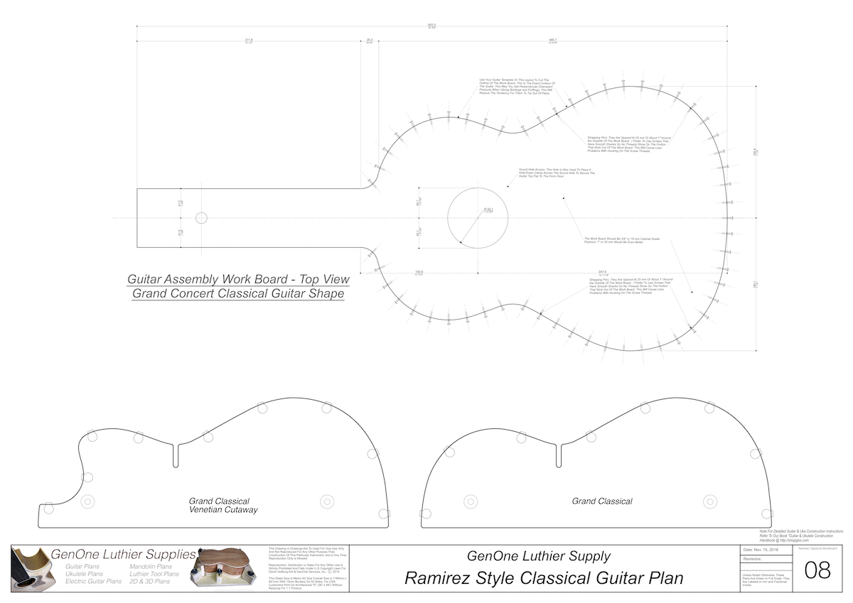 Classical Guitar Plans Ramirez Bracing Workboard & Heated Bender Form Inserts