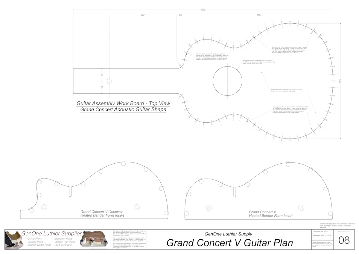 Grand Concert V Guitar Plans Workboard & Heated Bender Form Inserts