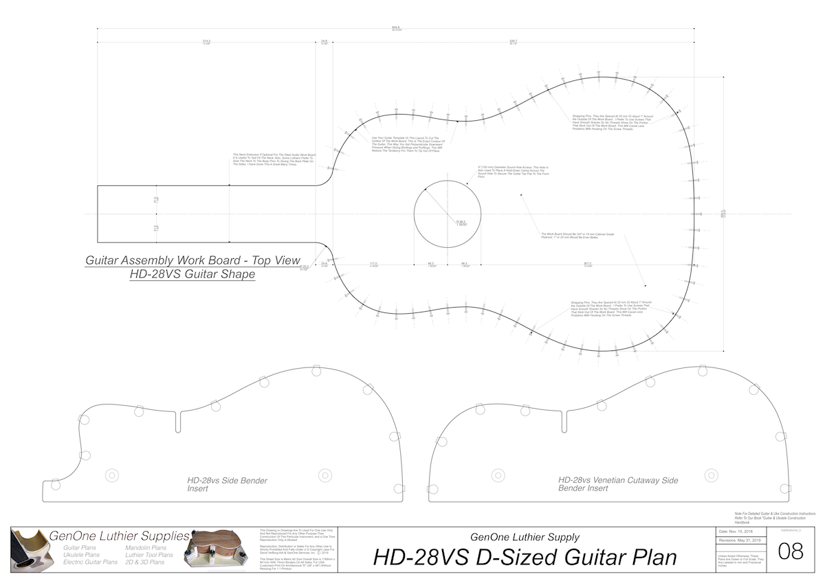 HD-28VS 12-Fret Guitar Plans Guitar Plans Workboard & Heated Bender Form Inserts