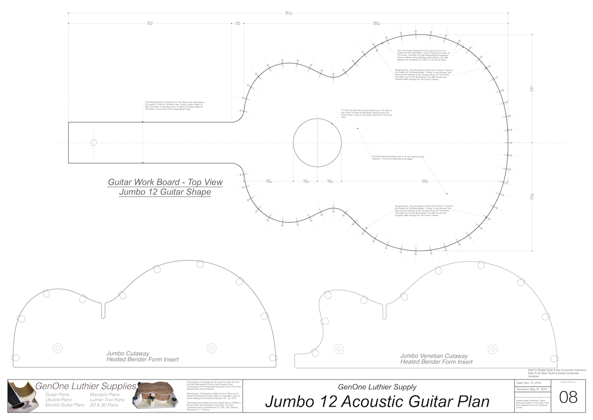 J-200 12-String Guitar Plans Guitar Plans Workboard & Heated Bender Form Inserts