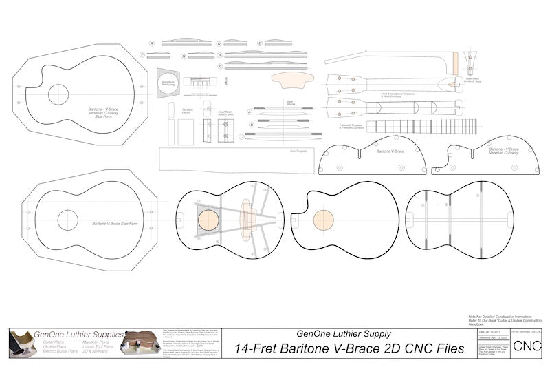 Baritone 14 V-Brace Ukulele 2D CNC Files