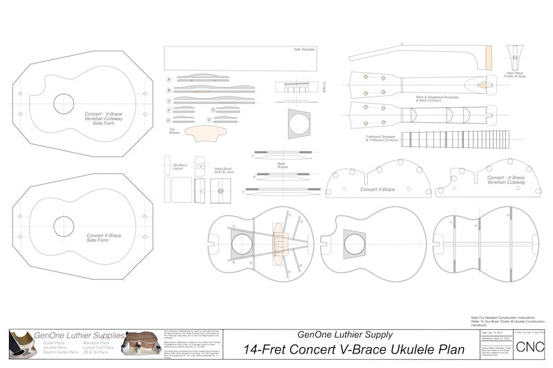 Concert 14 V-Brace Ukulele 2D CNC Files
