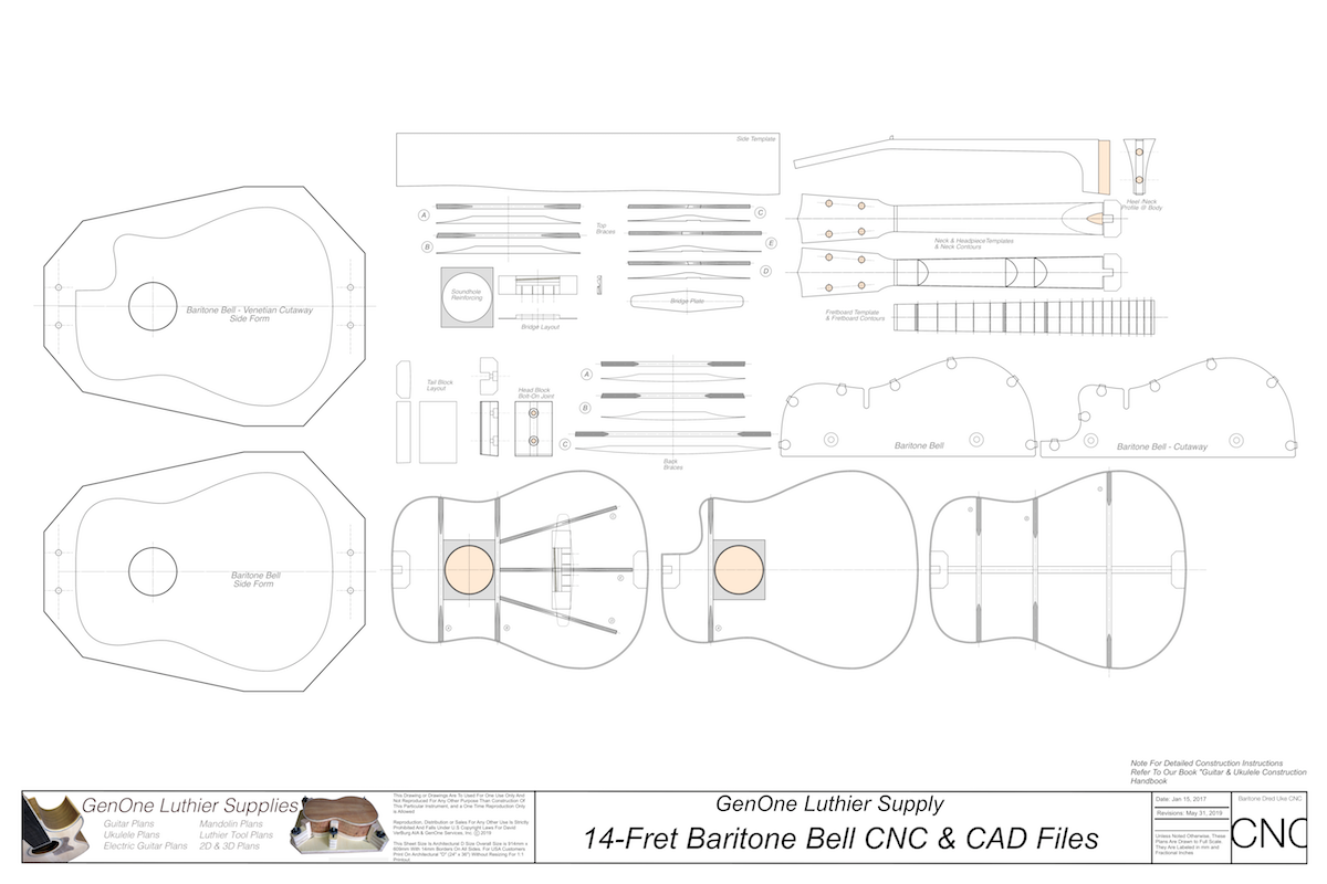 Baritone 14 Bell Ukulele 2D CNC Files