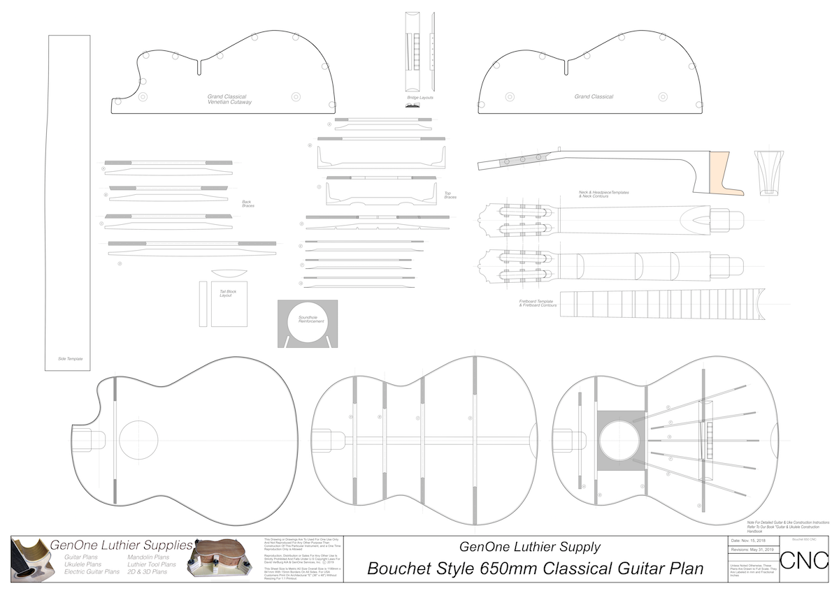 Classical Guitar Plans - Bouchet Bracing 650mm 2D CNC Files