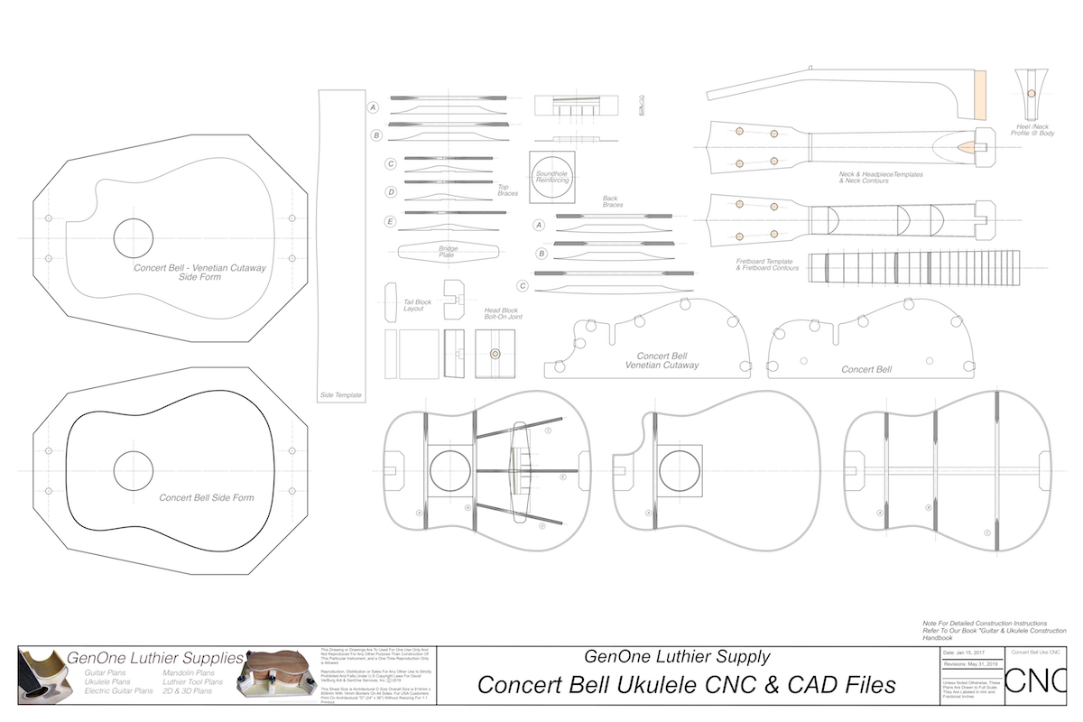 Concert 14 Bell Ukulele 2D CNC Files