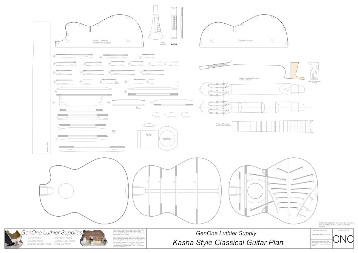 Classical Guitar Plans - Kasha Bracing 2D CNC Files