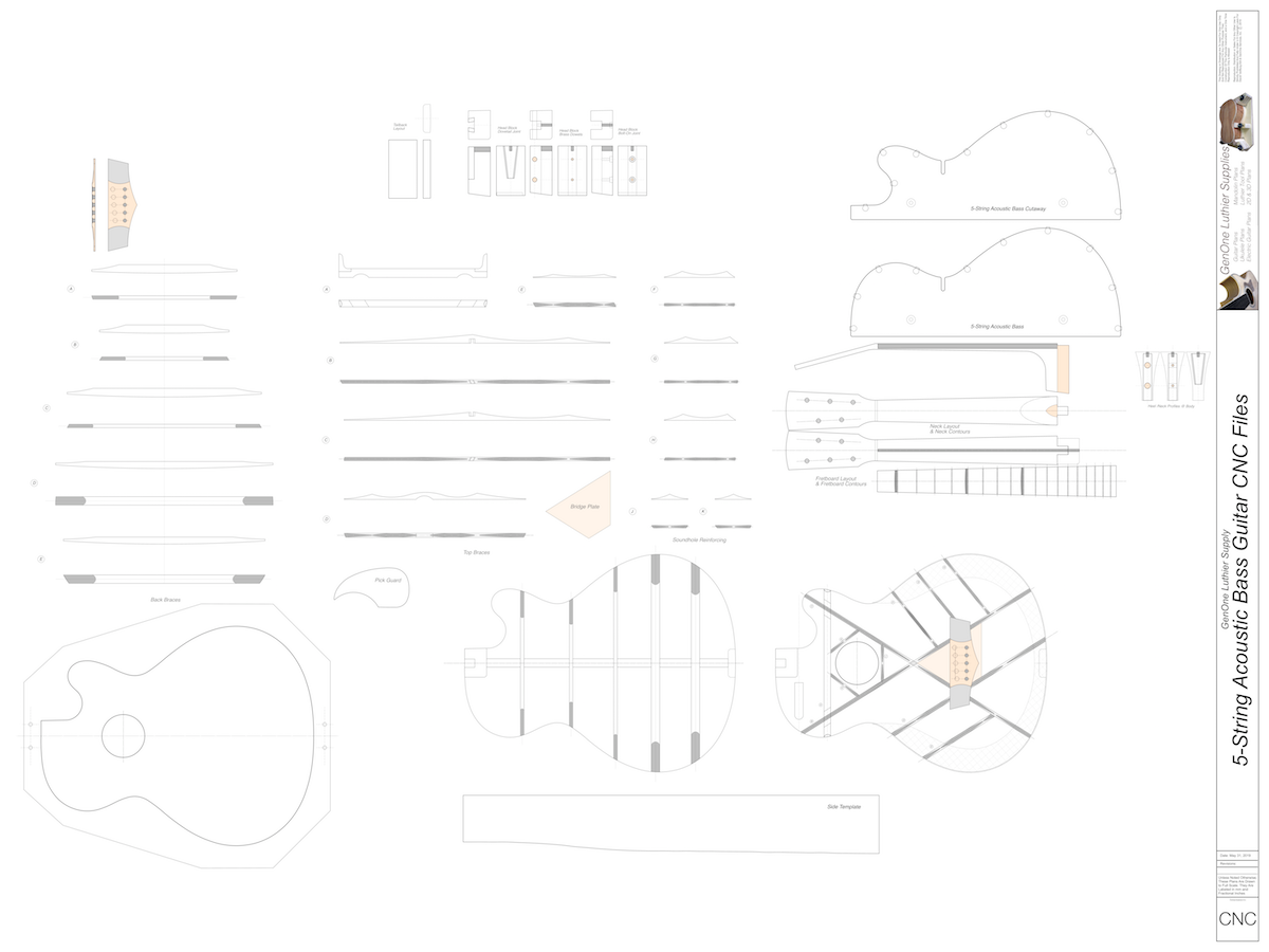 5-String Acoustic Bass Guitar Plans 2D CNC Files content