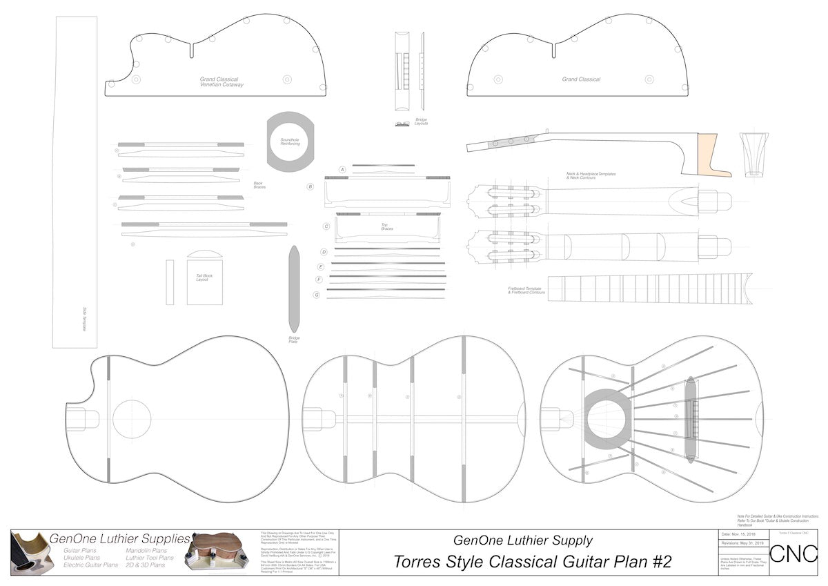 Classical Guitar Plans - Torres 2 Bracing 2D CNC File Content