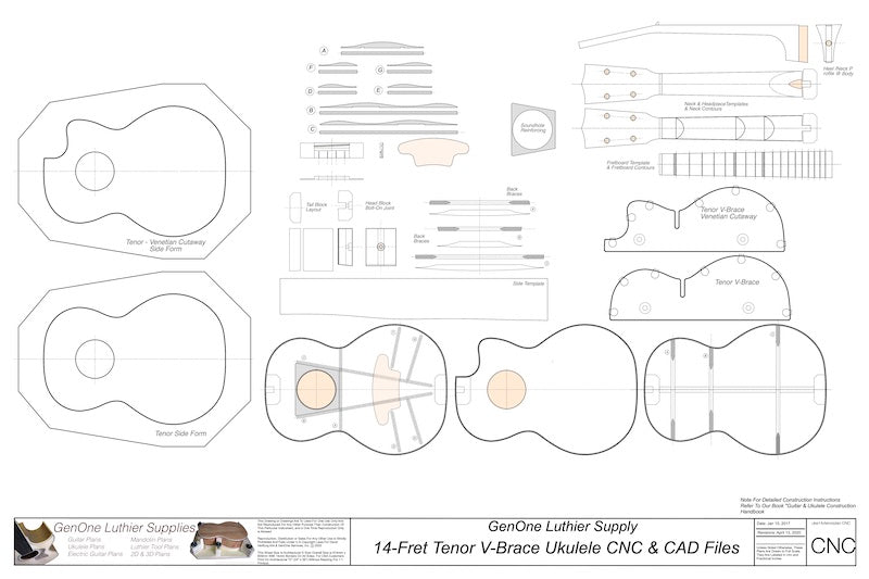 Tenor 14 V-Brace Ukulele 2D CNC Files