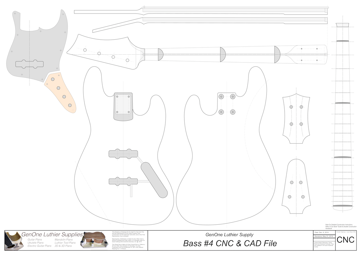 Solid Body Electric Bass Guitar Plan #4 2D CNC file contents